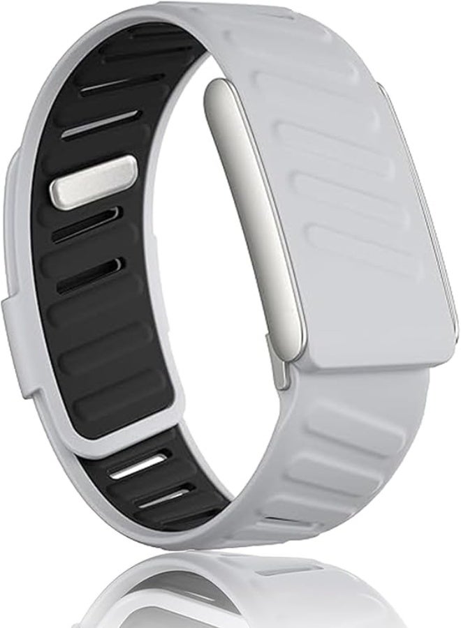 أكاليكس سوار معصم سيليكون متين ومريح متوافق مع سوار WHOOP 5.0، سوار رياضي بديل مقاوم للماء وقابل للتعديل مصنوع من السيليكون الناعم والمتين والمسامي للرجال والنساء مع موصل إطار معدني (رمادي داكن برتقالي) - Image 1